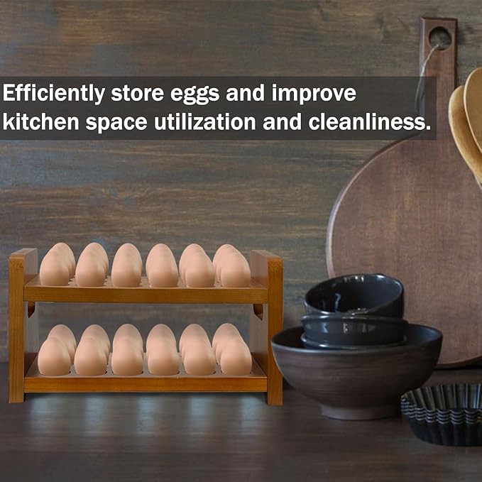 Egg Holder Countertop, Wooden Egg Holder for Fresh Eggs, Farmhouse Kitchen Egg Tray Rack Holds 36, Firewood Egg Storage with Carry Handle for Easter Eggs, Duck, and Quail Eggs (1Set)
