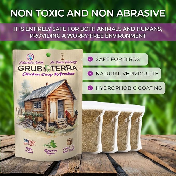 GrubTerra Chicken Coop Odor Eliminator, Coop Refresher & Litter Deodorizer – Zero Odor Neutralizer for Chicken Bedding, Sand, Nesting Pads & Runs - Rosemary & Thyme Scent