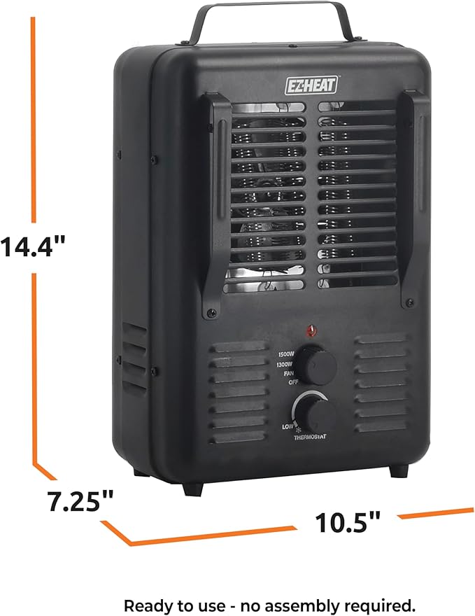 EZ-HEAT 1,500-Watt Portable Milkhouse Style Utility Space Heater with Adjustable Thermostat, Overheat Protection, and Safety Tip-Over Switch, Matte Black, MTFH-01C-MB