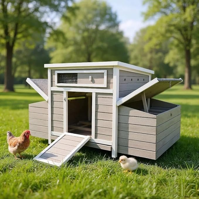 Large Wooden Chicken Coop Outdoor Hen House with 2 Sides Nesting Boxes No-Slip Ramp & Pull-Out Tray, Poultry Hutch for Backyard, Easy-Clean,Weatherproof Cage for Duck Chick(57.87" x 33.86" x 30.55")