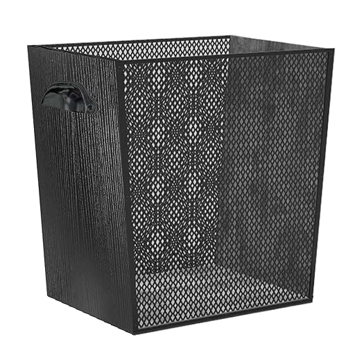5 Gallon Black Wooden Trash Can - Rustic Office Waste Paper Basket - Decorative Garbage Bin for Bedroom, Bathroom, Kitchen, Living Room