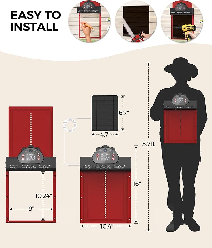 WiFi Automatic Chicken Coop Door with 2K HD Camera, Solar Powered Chicken Door with Anti-Pinch Function, Timer, Security Alarm, 9000mAh Battery, Chicken Coop Accessories