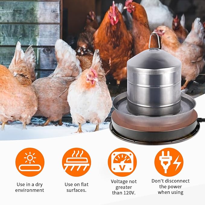 Chicken Water Heater for Winter, 110Watt Thermostat Heated Poultry Waterer Base with 9.8ft Power Cord,Suitable for Plastic/Metal Poultry Waterer (Black, 11INCH-2PACK)