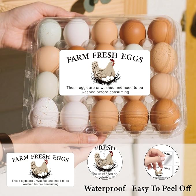 60Pcs 2" x 4" Farm Fresh Egg Carton Labels Unwashed Egg Carton Stickers Rectangle White Self Adhesive Packaging Tags for Box Containers Business Farmhouse Market Shop Supplies