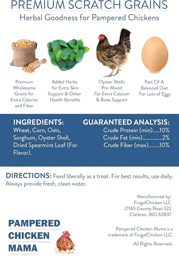 Pampered Chicken Mama Premium Chicken Scratch Treat - High Protein & High Calcium All-Natural Backyard Chicken Grower Feed Supplies for Laying Chickens (2.5 pounds)