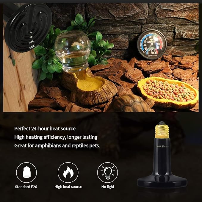 Ceramic Heat Emitter 100 Watt No Light Emitting Che Bulb Reptile Heat Lamp Bulb Light Emitter Chicken Lamp for Pet Coop Heater Lizard Turtle Brooder Aquarium Snake - 2 Pack