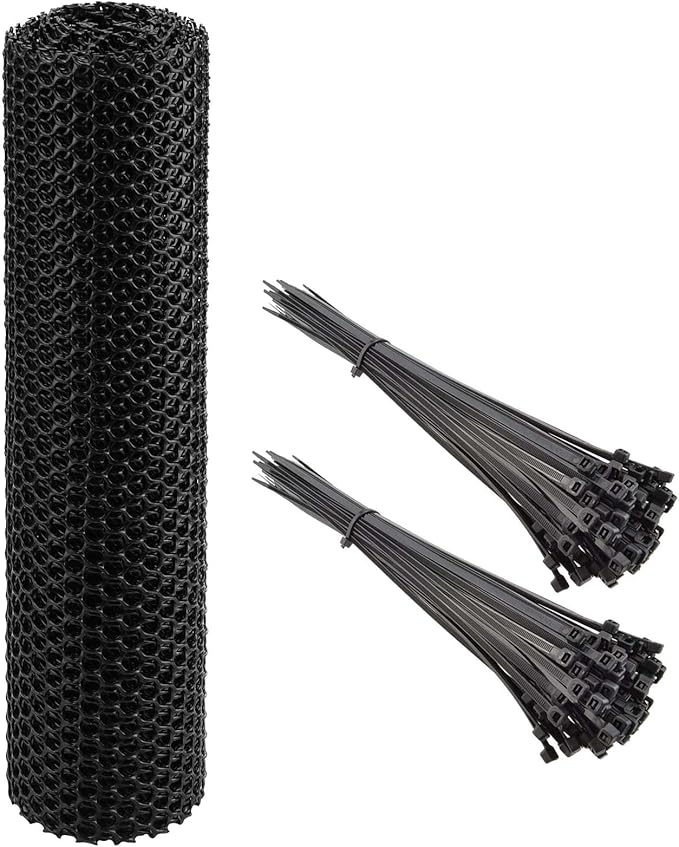 15.7 Inch x 49 Ft Black Plastic Chicken Wire Fence, Decorative Chicken Mesh Fence with Tie Plastic Poultry Netting for Garden Decorative, Farm, Poultry Protection and DIY Crafts