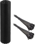15.7 Inch x 49 Ft Black Plastic Chicken Wire Fence, Decorative Chicken Mesh Fence with Tie Plastic Poultry Netting for Garden Decorative, Farm, Poultry Protection and DIY Crafts
