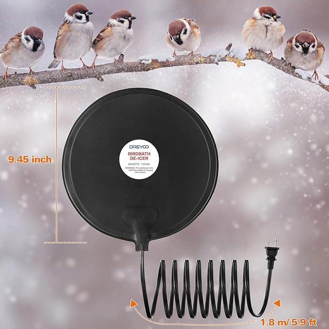 Dreyoo Bird Bath De Icer, 60w Submergible De Icer, Thermostatic Controlled Winter Water Heater Deicer for Bird, Chicken, Duck, Farm Trough, Design Patent Product(3 Pack)