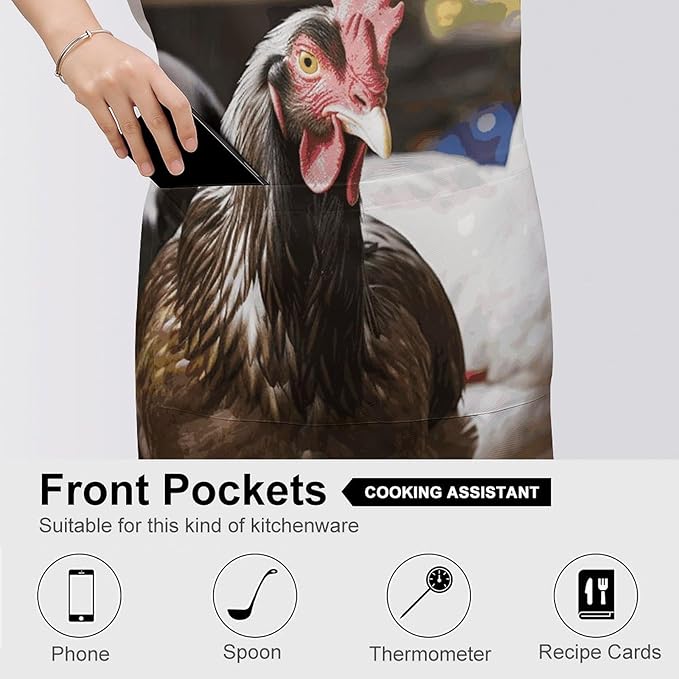 Farm Animal Apron Waterproof Oil-proof Large Pocket Apron Adjustable Neck Strap Unisex Kitchen Aprons For Chef Cooking Baking Gardening BBQ