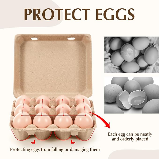 Maxdot 36 Pack Egg Cartons Bulk 3x4 Style Holds Cardboard Egg Cartons Made from Paper Pulp with Instruction Cards & Jute Rope Empty Egg Tray Holder for Family Farm, Supermarkets, Kitchen