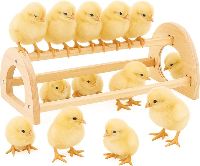 Chicken Roosting Perch Bar - Large Pine Wood with Mirror, Outdoor Use, Easy Installation