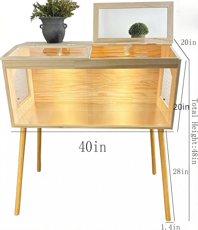 Brooder Box for Chicks Pine Wood Chicken brooder Box with Thermostat & Heating Lamp & 4Wood Legs，Solid Panels Chick brooder for Chicks, Ducklings, Hamsters, Guinea Pigs - Chew-Proof (40x21x21 in)