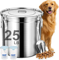 Newget Dog Food Storage Containers, Large Stainless Steel Pet Food Storage Containers 25 lb / 11.5 kg to Keep Fresh, Metal Airtight Cat Food Containers With Scoop and 2 Small Containers