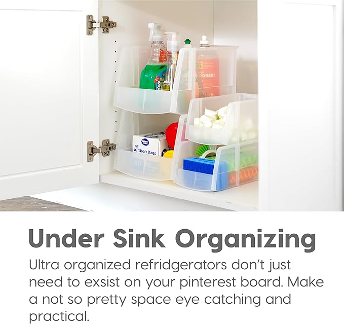 IRIS USA Clear Plastic Stackable Storage Bins, X Large- 4 Pack, Open Front Fridge Pantry Kitchen Closet Cabinet Bathroom Organizer Basket for Organizing Snack, Cans, Office Supplies, and Coffee Pods