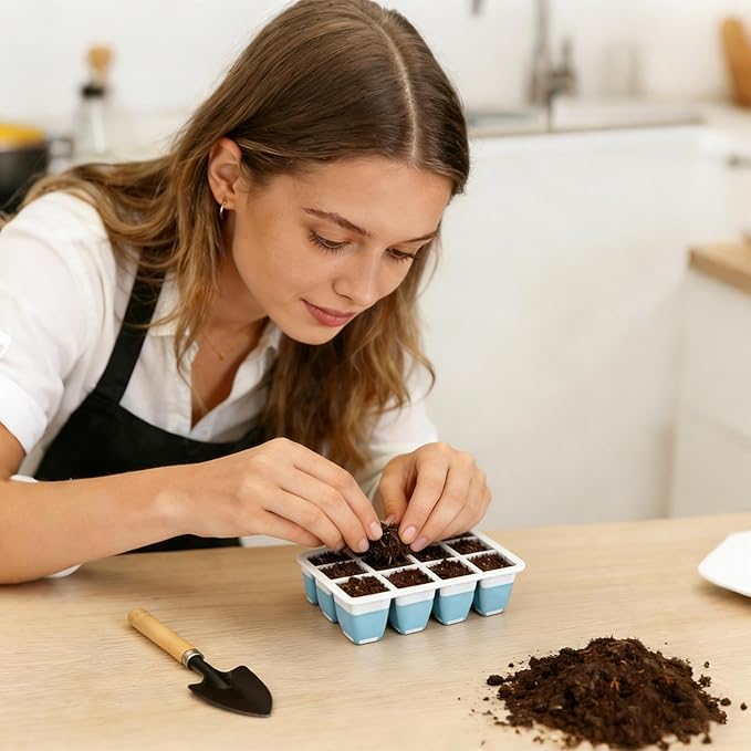 Planting Trays for Seedlings - 60 Cells Reusable Silicone Starter | Seedling Square Trays - for Indoors Gardening House Potted Lawn Vegetable Flower Farm Windowsill