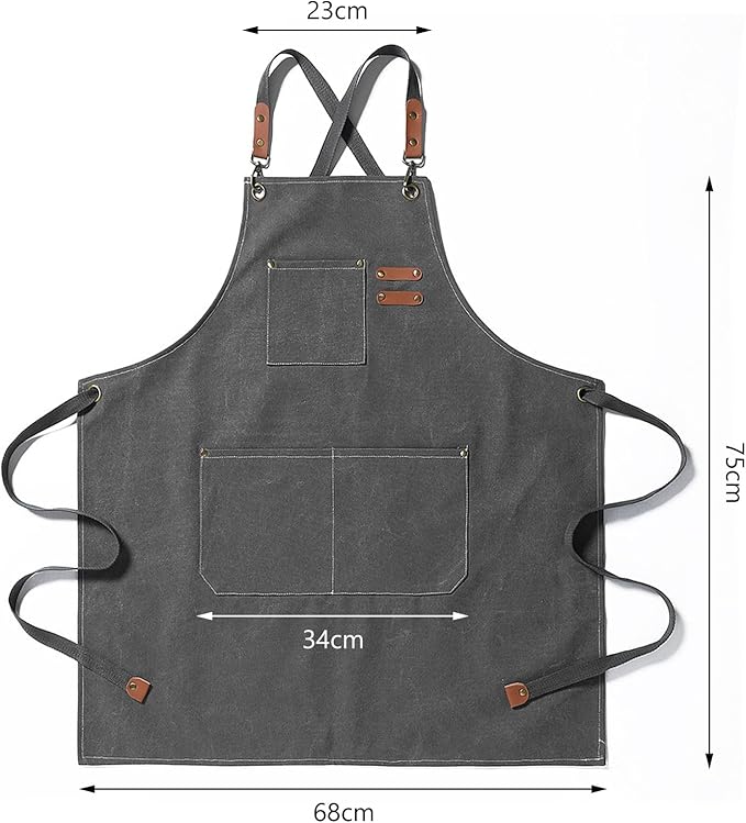 Unisex Aprons with Large Pockets,Cotton Canvas Cross Back Heavy Duty Adjustable Work Apron,Size Kids to Adult
