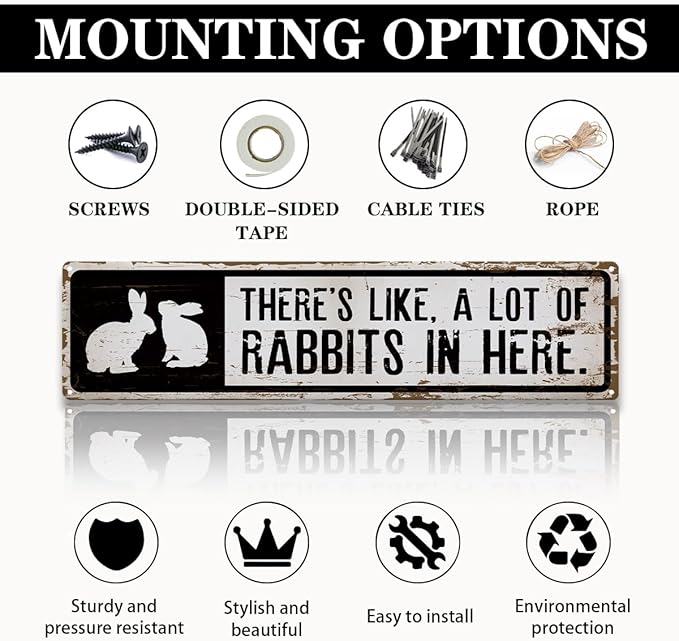 Rabbit Metal Signs, There's Like A Lot Of Rabbits in Here Sign 15.8x4 inches, Bunny Farm Decor, Decorative Wall Plaque, Rabbits Outdoor Sign for Home Garden Yard, Gift for Rabbit Lover