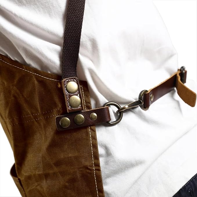Midkit One Size Fits Utility Apron Adjustable Cross-Back Straps Multi-Use Portable Waxed Canvas Aprons With 5 Tool Pockets