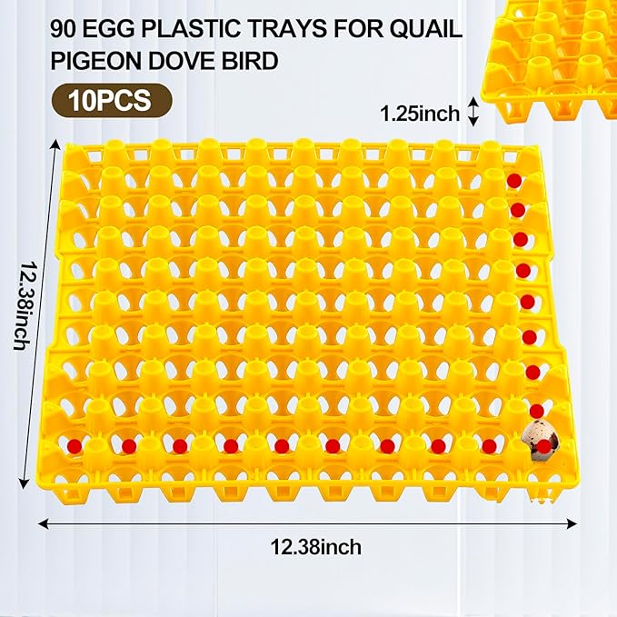 10 Pcs 90 Egg Plastic Trays Quail Egg Flats Holder for Quail Pigeon Dove Bird Flat Carton (Yellow)