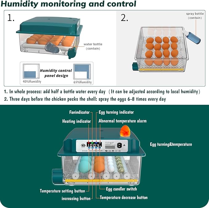 Egg Incubator, Egg Incubator with Automatic Egg Turning and Automatic Water Addition, 12-16 Eggs Incubator with Egg Candler, Incubator for Chicken Eggs Duck Eggs Quail Eggs