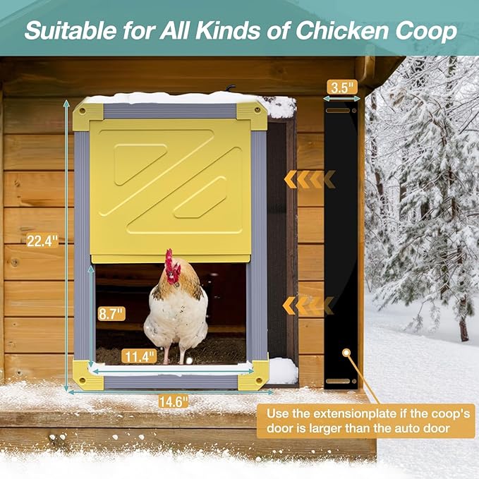 Automatic Chicken Coop Door, Solar Powered Automatic Chicken Door with Timer Mode, Battery Powered LCD Screen, Anti-Pinch Design, Waterproof, Easy Installation (Grey)
