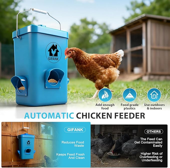 26 Pounds Chicken Feeder, Automatic Chicken Feeder No Waste Waterproof,Hanging Poultry Feeders with 3 Feeders Ports Chicken Coop Accessories for Duck,Turkey