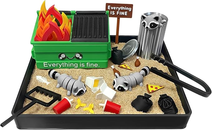 Dumpster Fire Zen Garden for Desk, Funny Mini Desktop Zen Sand Garden Kit, Funny Office Desk Accessory Stress Relief Gifts for Coworkers, Bosses, Friends, Birthday