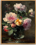 Vintage Flower Pictures Pink White Floral Paintings Flowers in Vase Wall Art Blooming Flowers Poster Antique Still Life Painting Pink Yellow Flower Artwork Pink Rose Canvas Wall Art 8x10inch Framed