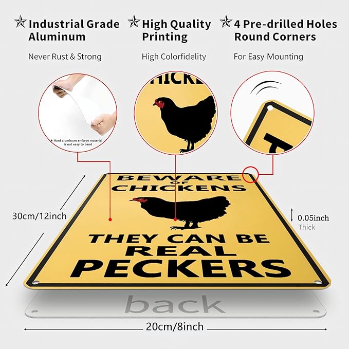 Beware of Chickens Tin Sign Funny Chicken Coop Warning Sign Outdoor Chicken House Decor Gifts For Chicken Lovers 8x12 Inch