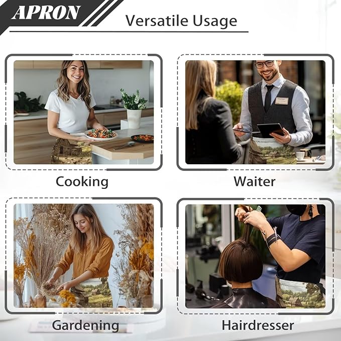 Waistress Apron with Pockets Coffee Waiter Apron Long String Chef Half Aprons for Cooking Kitchen Hairdresser