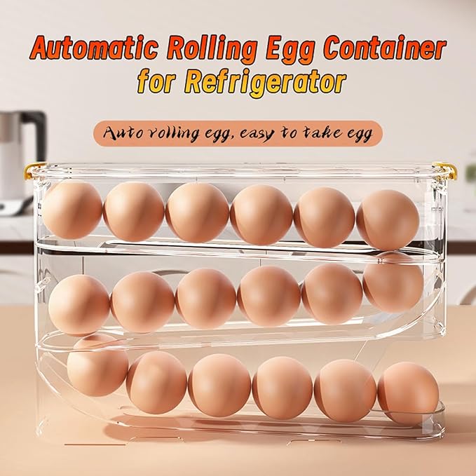 Egg Container for Refrigerator Clear Stackable Egg Holder for Kitchen Storage and Organization (Transparent, 3 Tier)