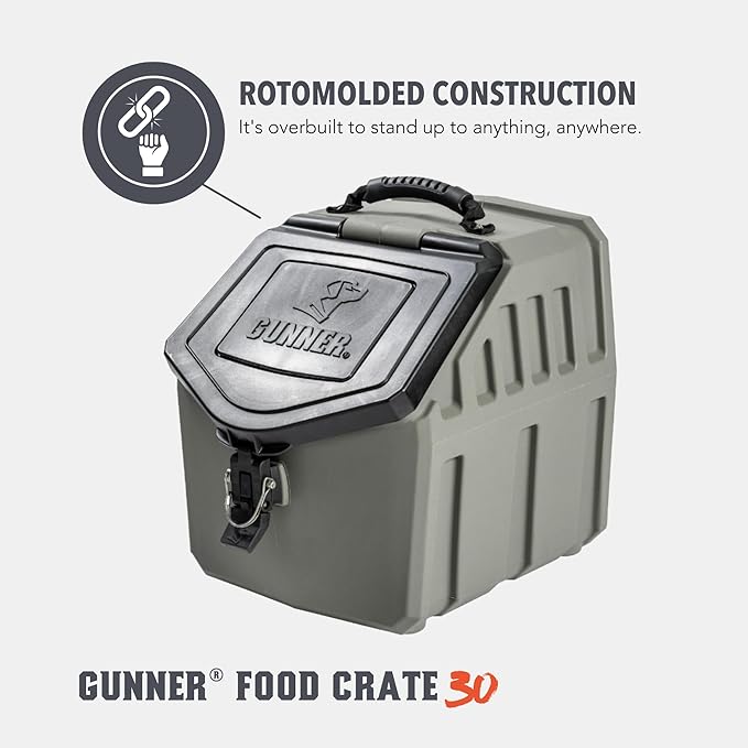 GUNNER 30 lbs Dog Food Storage Container - Waterproof & Airtight Dog Food Bin - Multi-Purpose Pet Meal Bin for Dry Feed, Corn, Chicken Feed, Pet treats, Bird Seed, & More - Gunmetal