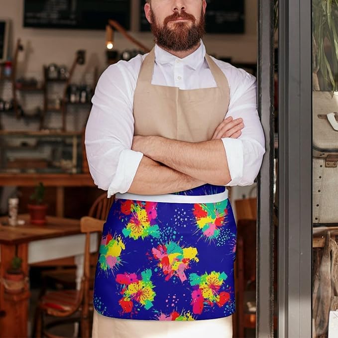 Half Apron with 3 Pockets Chef Cooking Kitchen Restaurant Aprons for Women Men
