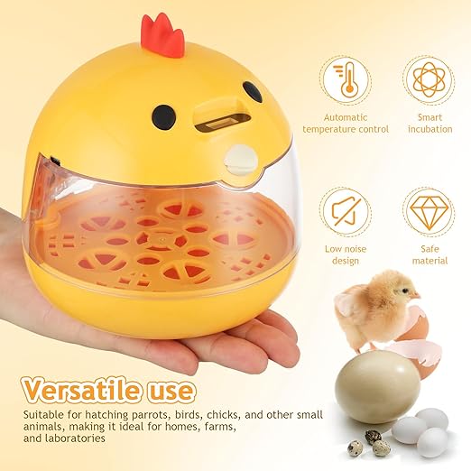 Milisten Small Egg Incubator Automatic Temperature Humidity Control for Hatching Quail Chicken Parrot Bird Eggs Portable Poultry Incubator for Home Farm Yellow