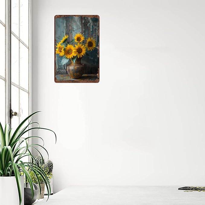 Metal Signs Farmhouse Sunflower Vintage Signs Retro Aluminum Metal Tin Sign for Home Office Kitchen Bar Cafe Garden Wall Decor 12x8 Inch