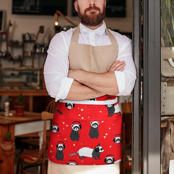 Unisex Apron for Cooking Server Waitress Half Waist Apron with 3 Pockets
