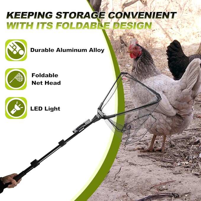 Chicken Catch Net, Animal Catcher Tools, Animal Catching Capture Net Farm Trapping Pole for Bird Cat Chicken Bat Duck Goose Raccoon Trap - Withstand 15lb