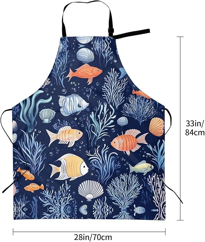 Kitchen Aprons for Men Women Waterproof Apron with 2 Pockets Whale Tail Apron Adjustable Bib Aprons