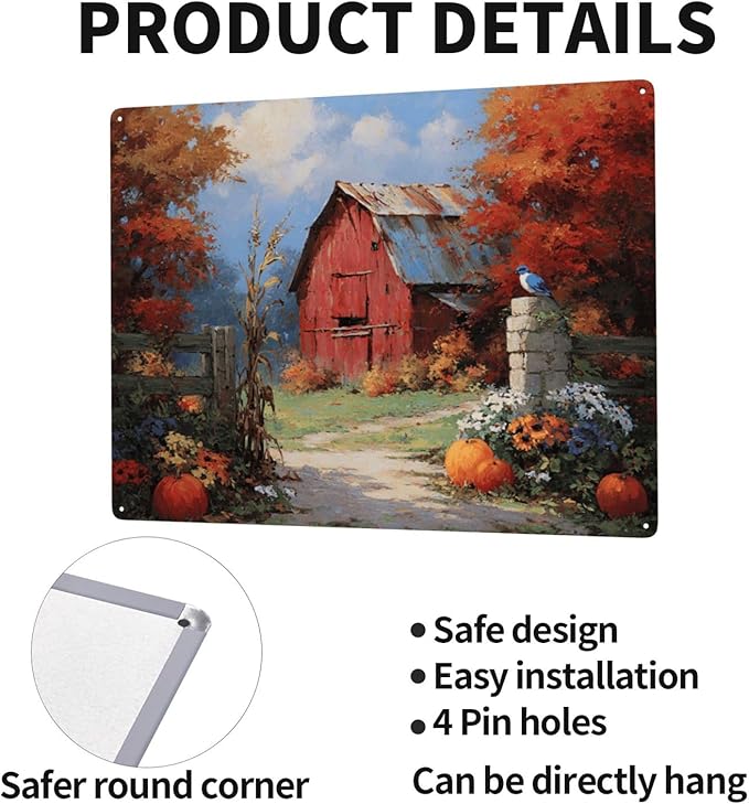 Rustic Red Barn Metal Plaque Signs, 12X16 Inch Vintage Tin Exquisite Artistic Poster, Classic Oil Painting Styles,Perfect For Porch, Cabin, And Country Kitchen Wall Art Decoration