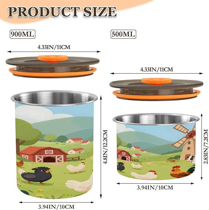 Cartoon Farm Animals Coffee Canister 30oz Stainless Steel Airtight Food Storage Container with Lid for Beans/Cereal Preserval