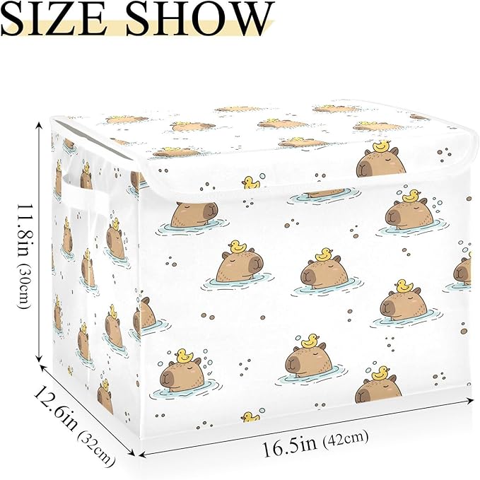 Capybaras Ducks Water Storage Bins with LidsCute Foldable Storage Basket with Handles Collapsible Large Fabric Organizer Containers for Clothes Shelves Closet Office Home