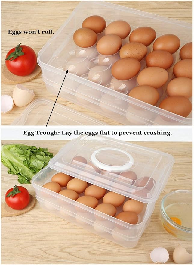 Deviled Egg Tray with Lid, 2-Layer, Food Storage Container with Handle, Egg Holder for Refrigerator, large, 40 eggs (Green)