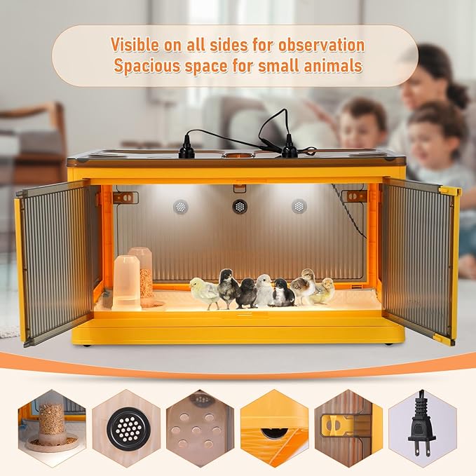Chicken Brooder Box for Chicks with Feeder and Waterer, Chicken Brooder Heater Warms up to 30 Chicks, Poultry Breeding Box Suitable for Chick Duckling Parrot Lizard (28" L x 19" W x 15" H)