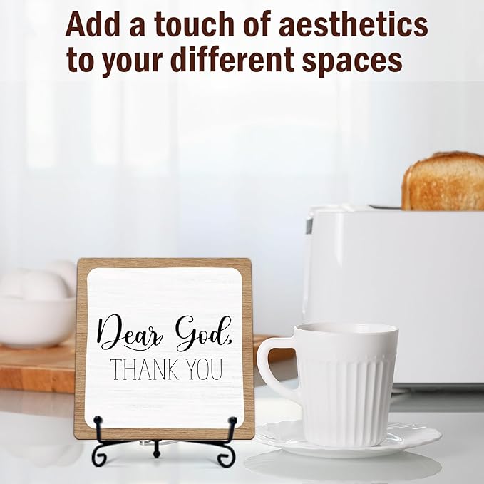 Religious Gifts for Women, 5 Inch Christian Bible Verse Decor, Inspirational Wooden Plaques for Home Office, Dear God Thank You Sign - A10