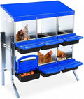 Chicken Nesting Box, 6 Compartments Metal Roll Away Nest Box for Chicken Coop, Heavy-Duty Eggs Laying Boxes with Removable Lid for Easy Egg Collection, Easy Cleaning, Blue