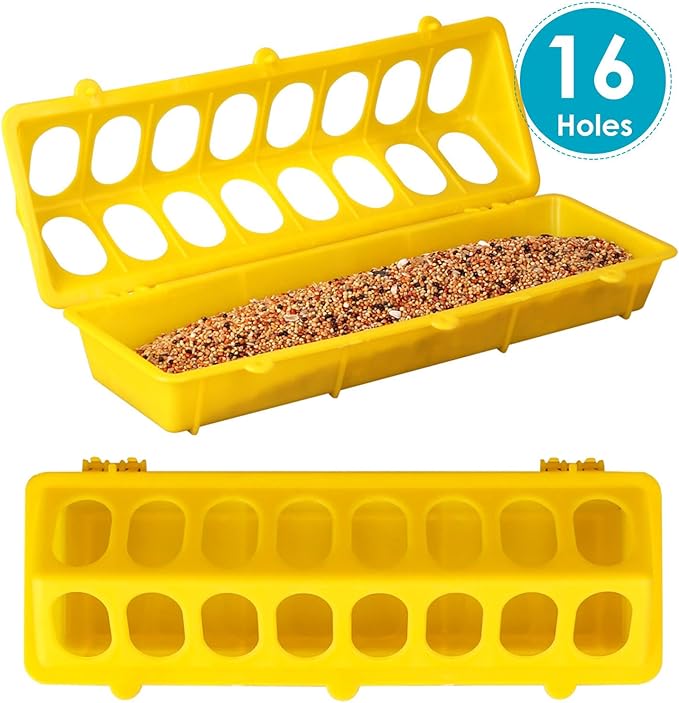 Flip Top Chick Feeder Trough Plastic Flip Top Bird Small Poultry Feeder Chicken Pigeon Duck Quail Feeder Waterer Small Chicken Feeders No Waste No Mess (Yellow)
