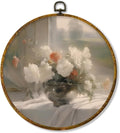 Hiuwevt Vintage Floral Round Wall Art Decor, Neutral Still Life Flower Framed Canvas Prints, Cottagecore Shabby Chic Round Wall Hanging Decor for Home Living Room Decorations, 10x10 Inches