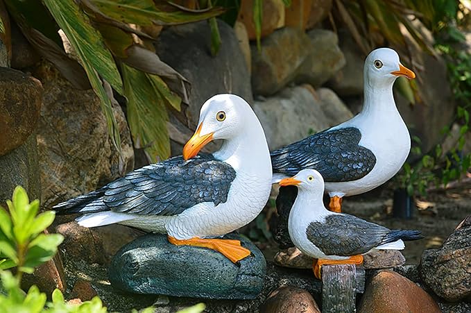 Real Seagull Outdoor Sculpture,Garden Bird Statue,Beach Statue Decor,Resin Animal Seabird Ornaments,Coastal Beach Decor,Patio Decor for Outdoor Table Decorfor Garden,Terrace,Lawn,Yard