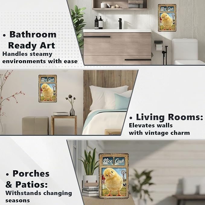 Funny Chicken Metal Signs Coop Decor Nice Cock Tin Signs Vintage Farmhouse Poster Rustic Wall Decor For Home Outdoor Farm Poultry House Cafe Bathroom Restroom Washroom Toilet 12 * 8 In